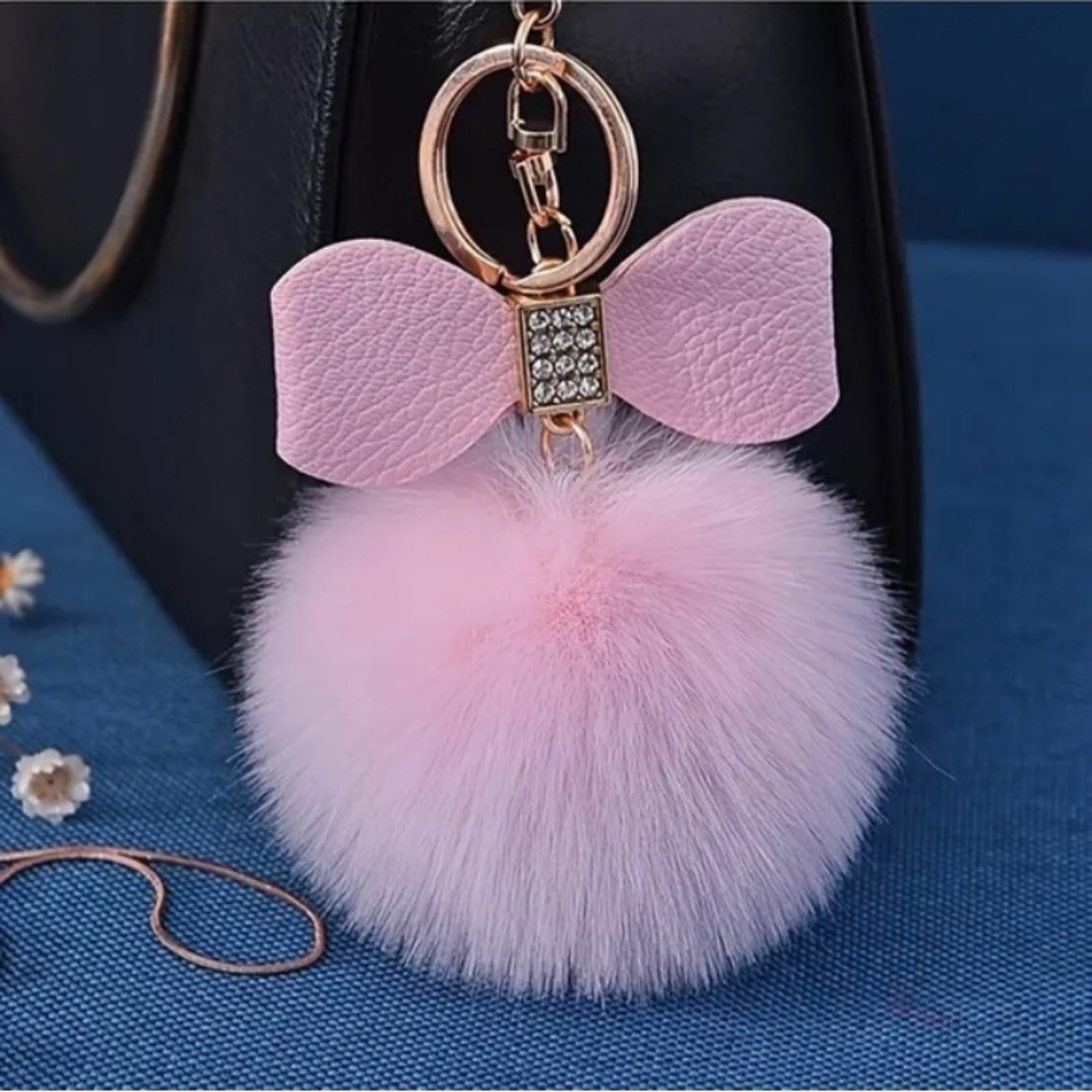 Pom Pom Bag Charm Keychain Pink